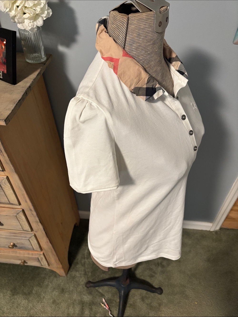 Burberry Brit Novacheck Trim White Polo Shirt - Picture 6 of 10